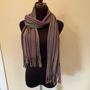 NWT Barbarossa Made in Italy Wool Blend Scarf Gray Multicolor Fringe